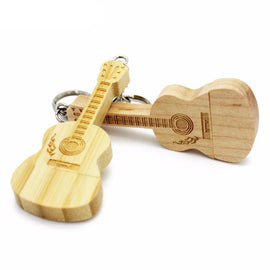 Wooden Guitar Flash Drive With Keychain