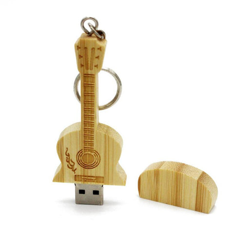 Wooden Guitar Flash Drive With Keychain
