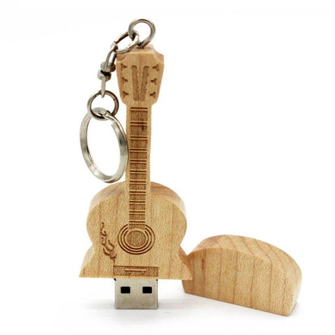Wooden Guitar Flash Drive With Keychain